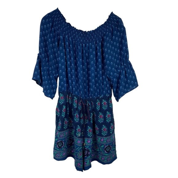 Anthropologie Ett Twa Romper Size XS One Piece Shorts Top Blue Floral Kaleo - Picture 6 of 16